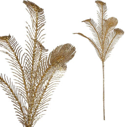 PTMD Leaves Plant Pauwenveer Kunsttak - 46 x 34 x 93 cm - Goud glitter