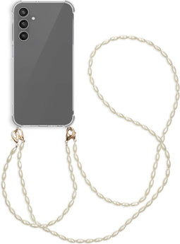 iMoshion Hoesje Geschikt voor Samsung Galaxy A25 Hoesje Met Koord - iMoshion Backcover met koord + armband - Parels - transparant