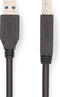 Nedis USB-Kabel - USB 3.2 Gen 1 - USB-A Male - USB-B Male - 5 Gbps - Vernikkeld - 2.00 m - Rond - PVC - Zwart - Doos