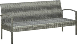 vidaXL - Tuinbank - 3-zits - met - kussen - poly - rattan - grijs