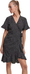VERO MODA VMHENNA - Wrap jurk - Korte mouwen met ruche details - Blauw - Dames - Maat XS