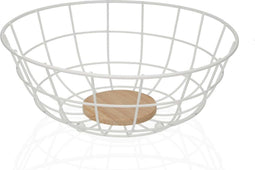 Fruitschaal Versa Wit 28 x 12 x 28 cm Hout Rubberwood Staal Ijzer