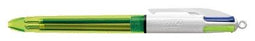 BIC 4 Kleuren Fluo Uitschuifbare Balpennen - Doos van 12 Stuks - 1Zwarte 1Blauwe 1Rode Punt van 1 mm en 1Fluorescerende Gele Punt van 1.6 mm