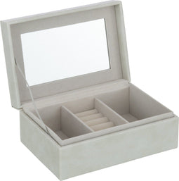 J-Line juwelendoos 3 Compartimenten + Spiegel - kunstleder - grijs