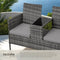 tectake® Wicker Tuinbank - 2-zits - Geïntegreerde tafel - Grijs