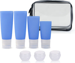 8-Delig Reisflesjes Set - Vliegtuig Handbagage - Inclusief Potjes & Navulbare Flacons - Blauw