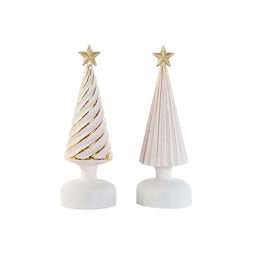 Kerstversiering DKD Home Decor Wit Gouden 9 x 9 x 25 cm (2 Stuks)