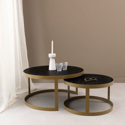Stalux Salontafelset - Set Saar - Duurzaam ontwerp - Eenvoudige montage - Modern design - Zwart Eikenhout - 80 cm