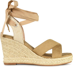 POSH by Poelman LOU - Dames Sandalen/Espadrilles - Imitatiesuède - Beige - Maat 38