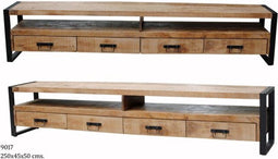 D - Livingfurn - TV Meubel Strong 220cm - Mangohout / Gecoat Staal