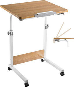 VDD Laptoptafel - Verrijdbaar bureau - Hoogte verstelbaar 68-96 cm - Kantelbaar bureaublad - Wit-bruin