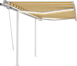 vidaXL - Luifel - handmatig - uittrekbaar - met - LED - 3,5x2,5 - m - geel - en - wit