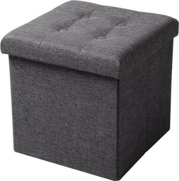 WOLTU Poef voetenbank met deksel in Linnen,Opbergkruk opvouwbare 37,5x37,5x38cm,Donkergrijs