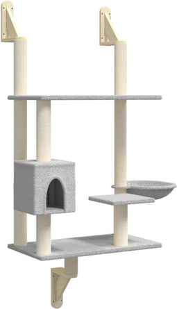 vidaXL - Kattenmeubel - wandgemonteerd - met - krabpaal - 153 - cm - lichtgrijs