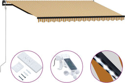 vidaXL - Luifel - uittrekbaar - met - windsensor - en - LED - 400x300 - cm - geel - en - wit