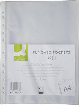 Q-CONNECT geperforeerde showtas 11-gaatsperforatie, gekorreld, 60 micron, pak van 100 stuks