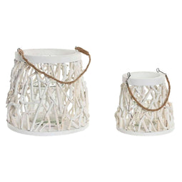 Kaarshouder Home ESPRIT Wit Hout Kristal 35 x 35 x 32 cm (2 Stuks)