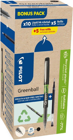 Pilot Greenball roller, medium punt, 10 rollers + 10 vullingen, medium, zwart