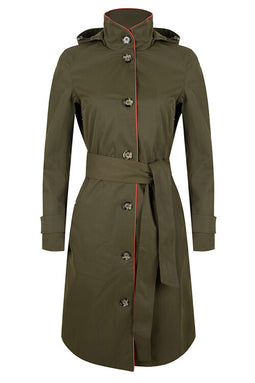 Waterproof Waistbelt Rain Coat - Forest Green