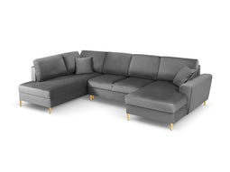 Micadoni Velvet Panoramic Left Sofa with Box and Sleeping Function "Moghan" 7 Seats