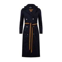 Woollen Trench- Striped Navy