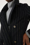 Maxi double breasted wrapcoat - Black Wool Stripe