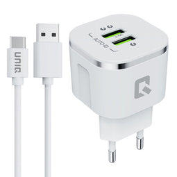 Uniq Dual Port 2.4A Travel Charger - Micro USB - White