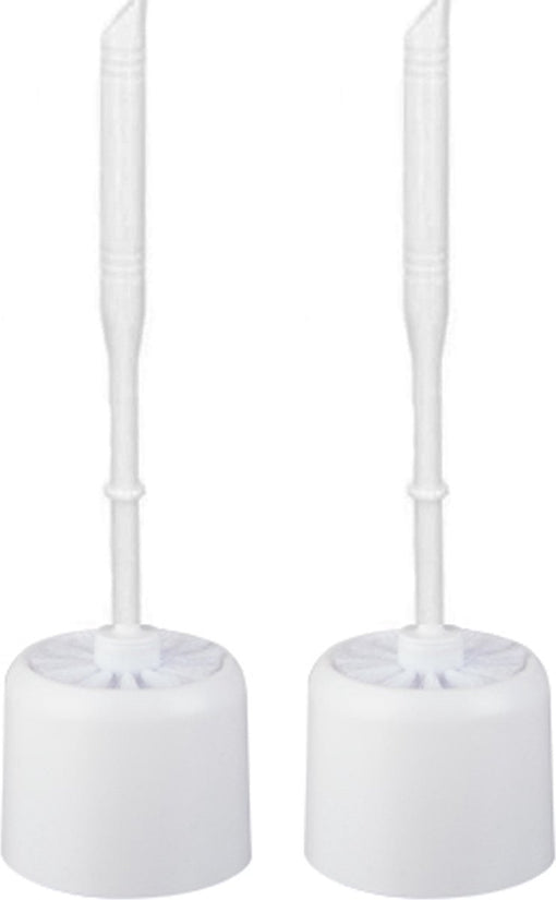 2x Toiletborstel - Wcborstel kunststof -Toiletborstel in houder - Toiletborstelhouder - Wc borstel - borstel - Roestvrij - Wit 10.5x 33x 6 cm