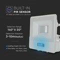 V-TAC VT-118S-1-W LED Schijnwerpers met PIR Sensor - Samsung - IP65 - Wit - 10W - 735 Lumen - 4000K - 5 Jaar - Modelnr: - VT-118S-1-W