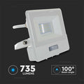 V-TAC VT-118S-1-W LED Schijnwerpers met PIR Sensor - Samsung - IP65 - Wit - 10W - 735 Lumen - 4000K - 5 Jaar - Modelnr: - VT-118S-1-W