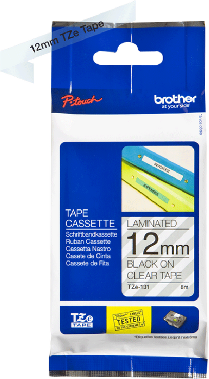 Brother P-Touch TZe-131 - Lettertape - gelamineerd 12mm - zwart op transparant (8m)