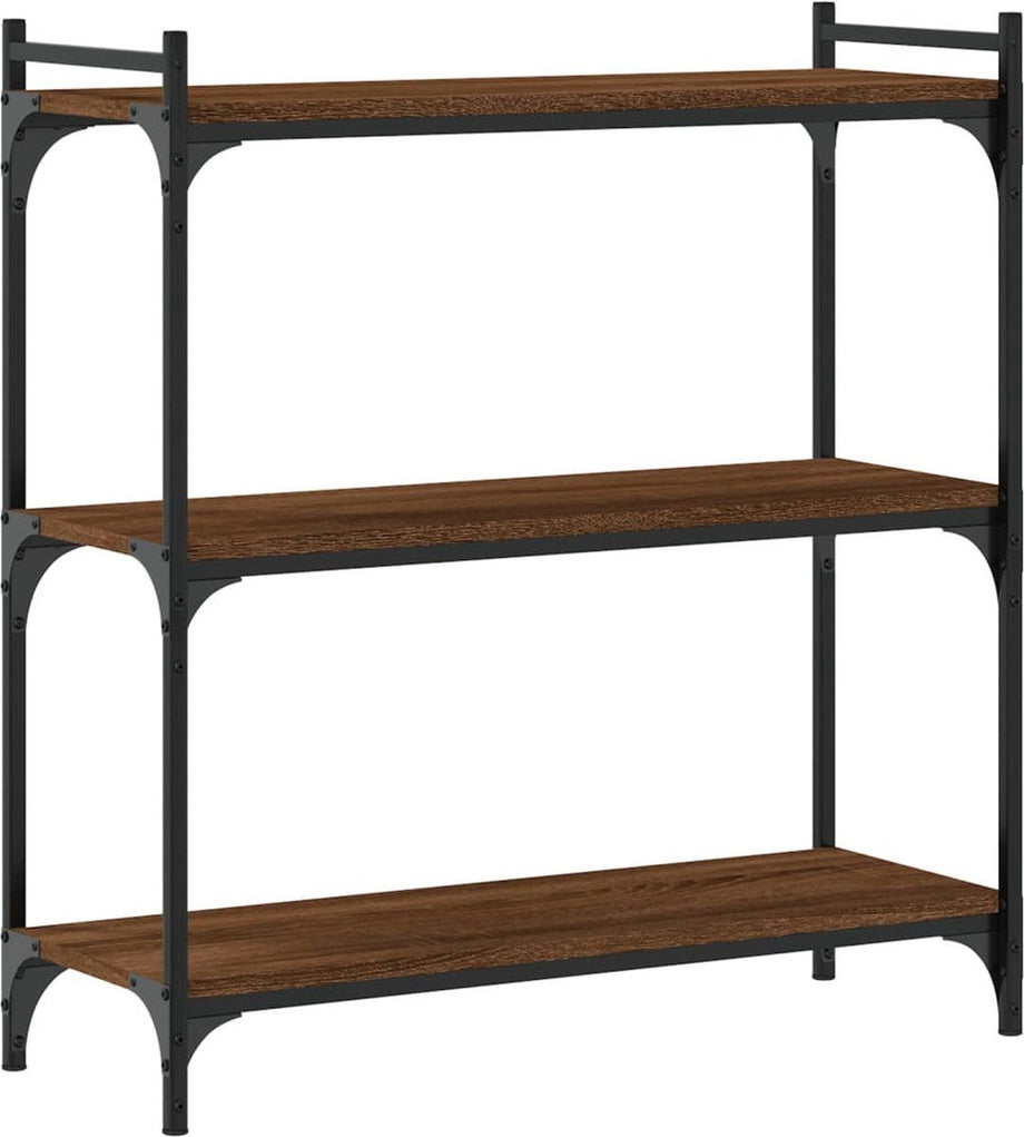 vidaXL - Boekenkast - 3-laags - 80x30x86 - cm - bewerkt - hout - bruin - eikenkleur