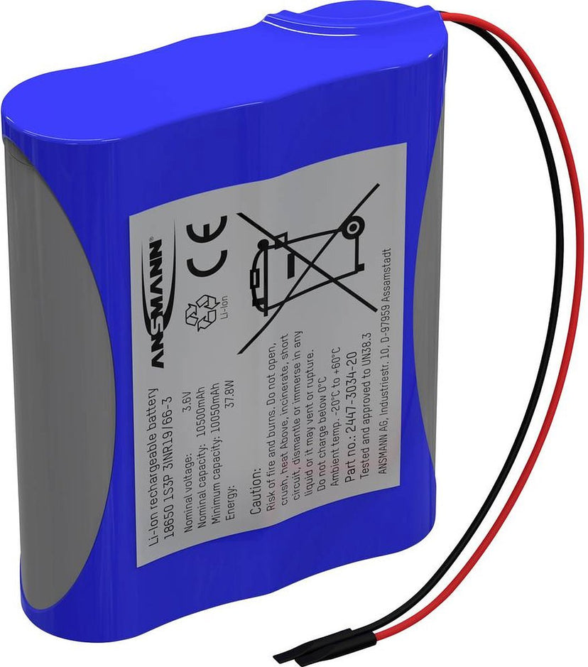 Ansmann 1S3P Accupack Aantal cellen: 3 Batterijgrootte: 18650 Kabel Li-ion 3.6 V 10500 mAh
