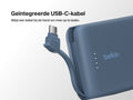 Belkin Powerbank 10.000mAh met Geïntegreerde USB-C Kabel – 20W Snelladen – Blauw