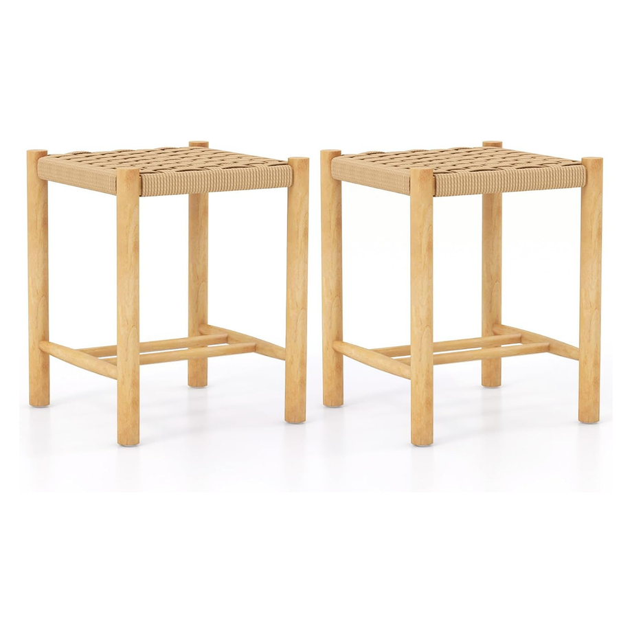 Coast Set van 2 Gevlochten Barkrukken - 45 cm Zithoogte - 36 x 36 x 45 cm - Natuurlijke Kleur