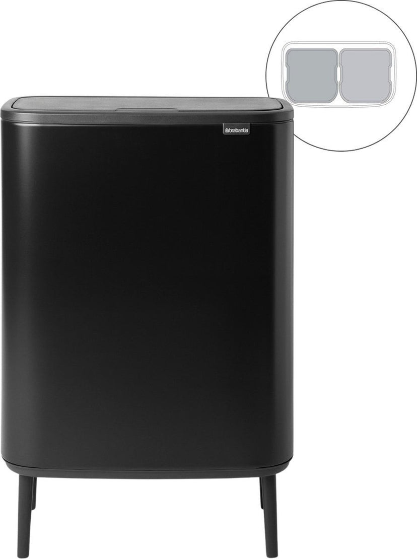 Brabantia Bo Touch Bin Hi - Prullenbak - 2 x 30 liter - Afvalscheiding - Matt Black (2 stuks)