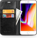 Qialino - echt lederen luxe wallet hoes - Geschikt voor iPhone SE (2022 / 2020) / 8 / 7 / 6(s) - Zwart