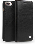 Qialino - echt lederen luxe wallet hoes - Geschikt voor iPhone SE (2022 / 2020) / 8 / 7 / 6(s) - Zwart