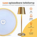 Goliving Tafellamp Oplaadbaar – Draadloos en dimbaar – Moderne touch lamp – Nachtlamp Slaapkamer – 38 cm – Goud