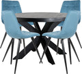 Home67 Set - Eettafel Bob Zwart Mangohout ø130 cm + 4 x Eetkamerstoel Galgary - Velvet Petrol