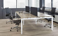 Hoogte verstelbare Bench werkplek Kubus breed 280CM bladkleur Havanna framekleur Aluminium (RAL9006) aantal werkplekken 4