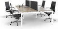Hoogte verstelbare Bench werkplek Kubus breed 280CM bladkleur Havanna framekleur Aluminium (RAL9006) aantal werkplekken 4