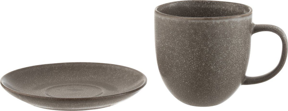 J-Line kopje + schoteltje Louise - keramiek - bruin - 6 stuks
