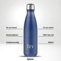 IZY Drinkfles - Marineblauw - Inclusief donatie - Waterfles - Thermosbeker - RVS - 12 uur lang warm - 500 ml