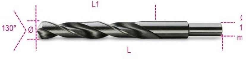 Spiraalboren, korte uitvoering, schacht gereduceerd tot 13 mm HSS volledig geslepen gebruneerd 412A 14,00
