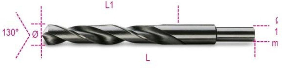 Spiraalboren, korte uitvoering, schacht gereduceerd tot 13 mm HSS volledig geslepen gebruneerd 412A 14,00