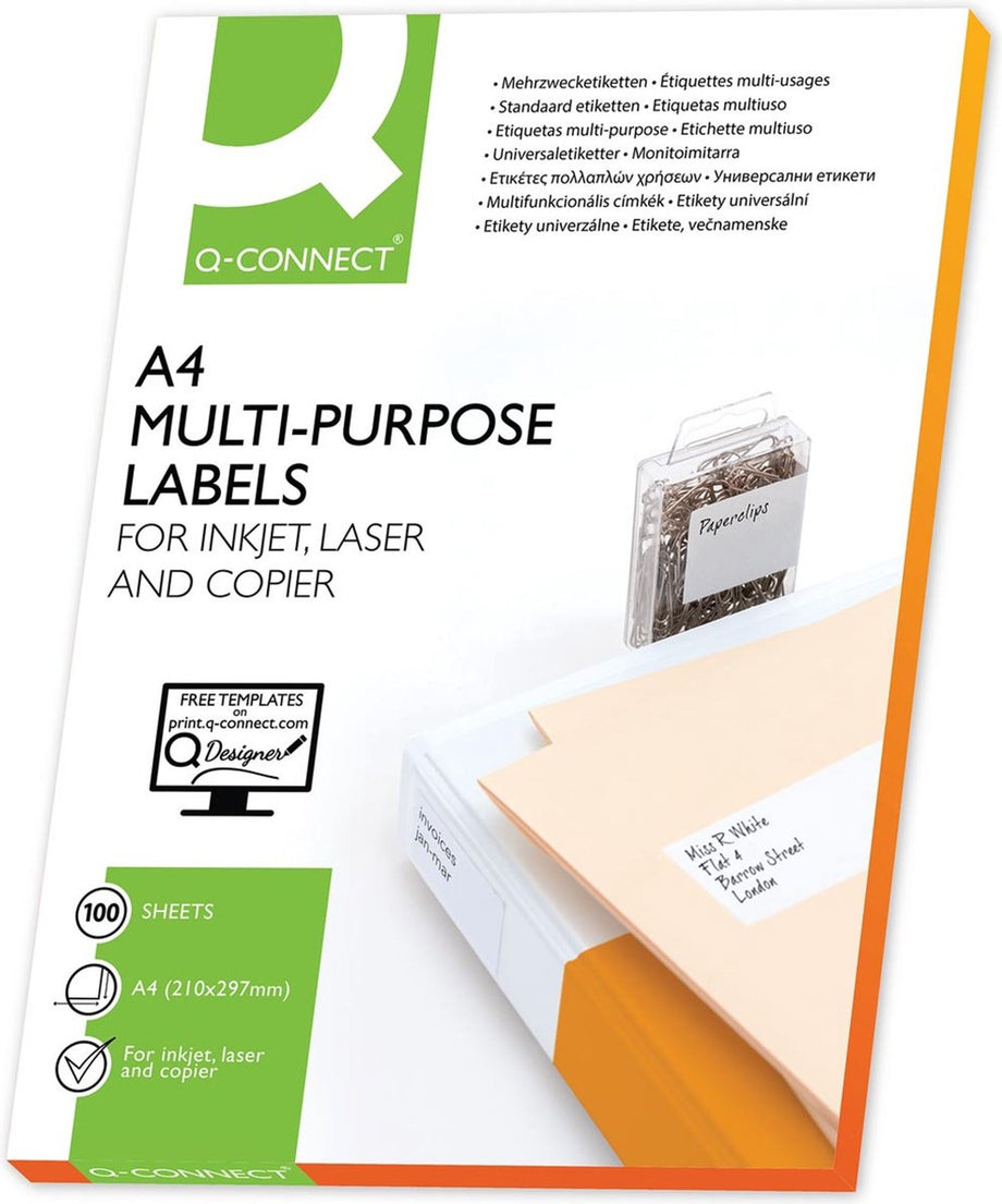 Q-CONNECT etiketten, wit, rechte hoeken, 48,5 x 25,4 mm, 100 vel, 40 etiketten per vel
