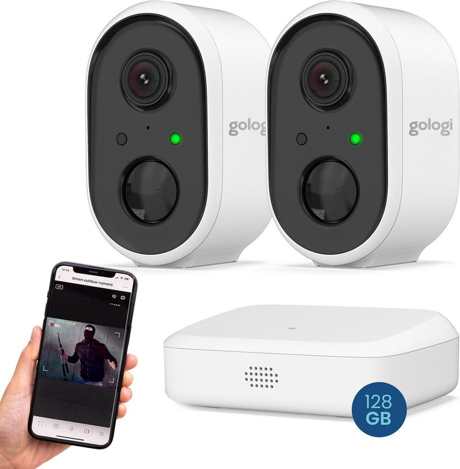 Gologi Homestation - Beveiligingscamera Draadloos - Nachtzicht - 2K Ultra HD - IP66 Waterproof - Wit (2 stuks)