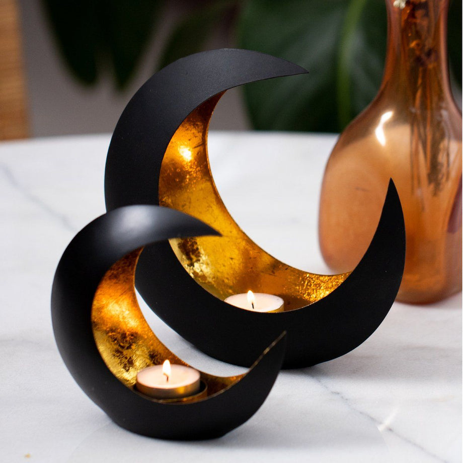 Gadgy Maan - Theelichthouder - Zwart / Goud - 15 & 21 cm (2 stuks)