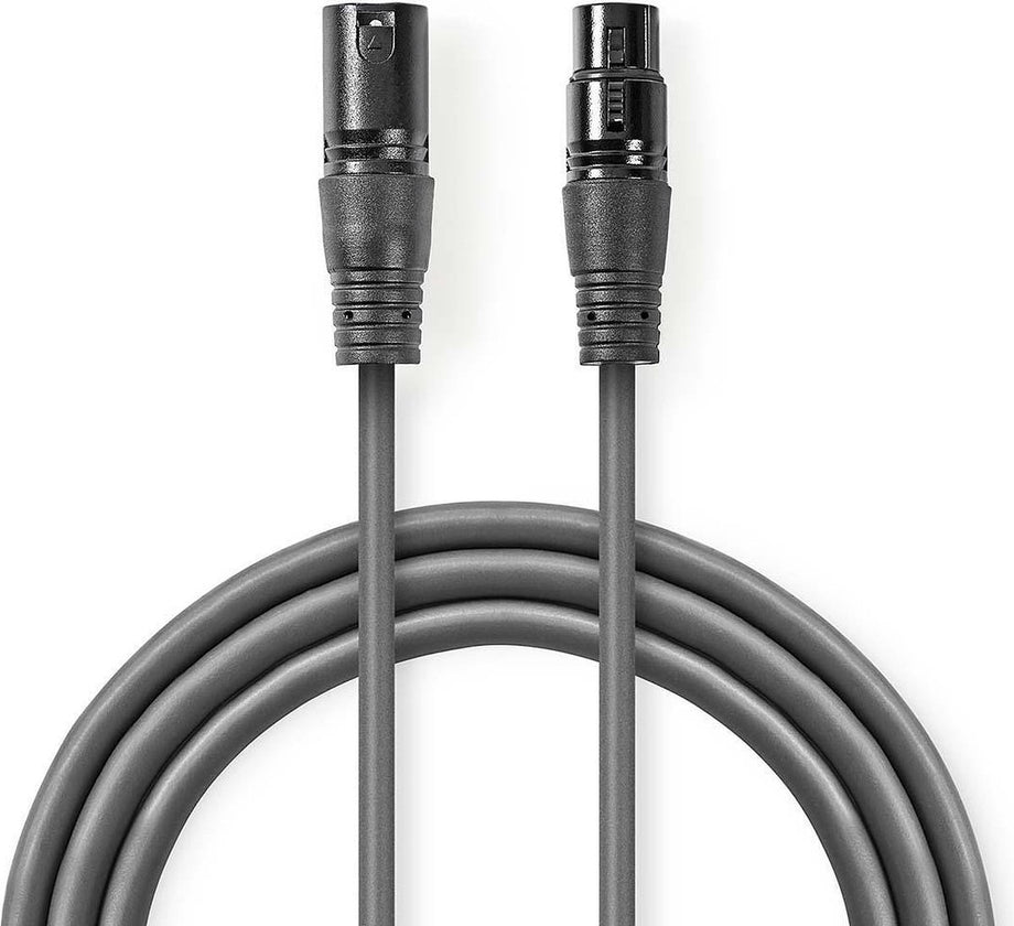 Nedis DMX-Adapterkabel - XLR 3-Pins Male - XLR 3-Pins Female - Vernikkeld - 5.00 m - Rond - PVC - Donkergrijs - Kartonnen Sleeve